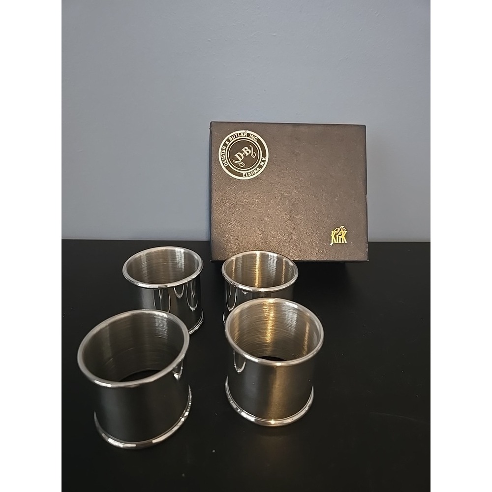 Kirk Stieff Polished Pewter Napkin Ring Deister Butler D+B Set Of 4 Original Box